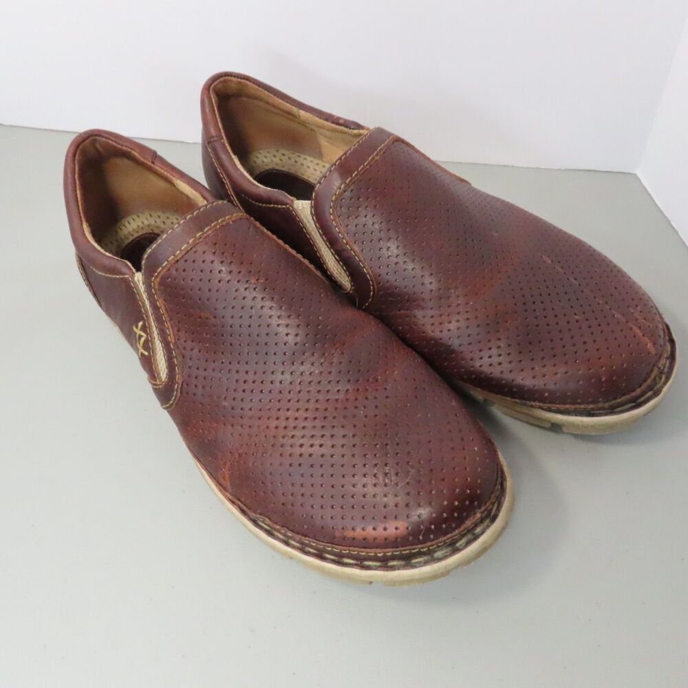 Born Brown Leather Slip On Loafers Mens Sz 13/48 Perforated Casual Comfort Shoes